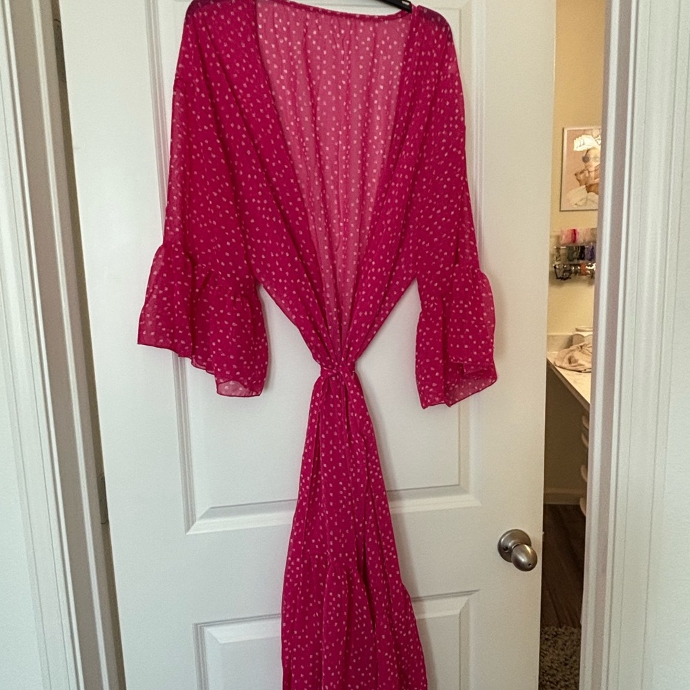 Pink Sheer Polka Dot Kimono